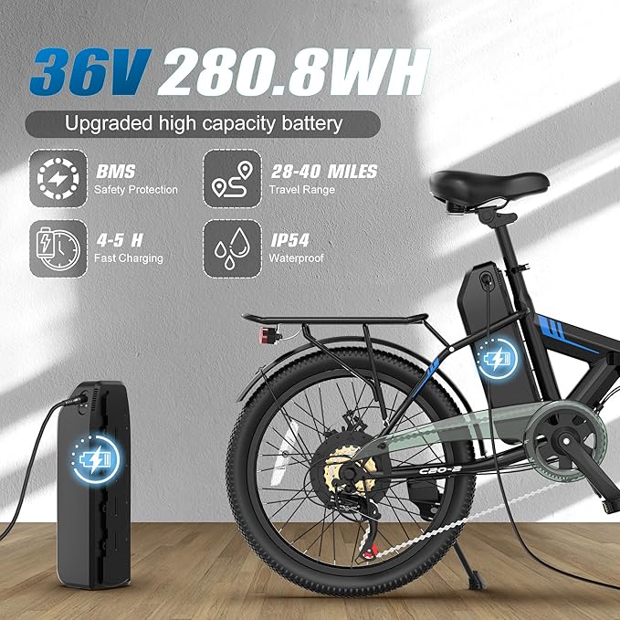 VARUN Electric Bike - Peak 500W Folding Ebike for Adults, 36V Removable Lithium Battery, 20" Foldable Electric Bicycle Up to 40 Miles 20MPH, Compact Commuter E-Bike for Women & Men