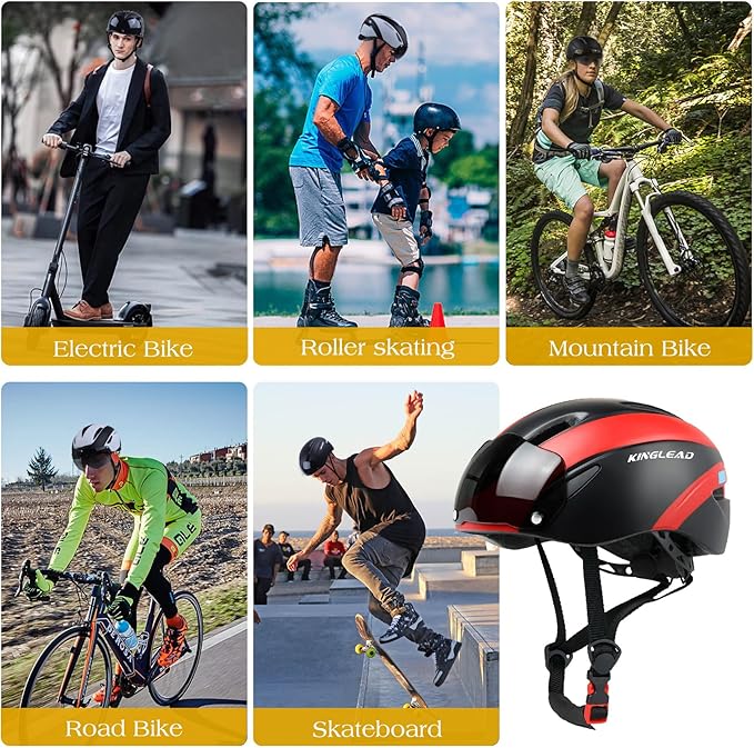 Bike Helmet for Adults Bicycle Helmet with Detachable Magnetic Googles & Adjustable Dial for Mountain Bikes, Road Bikes, Electric Bikes, Scooter