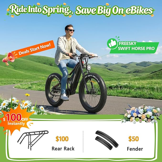 FREESKY 3500W BAFANG Motor Electric Bike for Adults, 48V 30Ah Samsung Cells Battery Ebike 120 Miles, 38+MPH, 26" Fat Tire Dirt All-Terrain Mountain E Bike, Full Suspension, UL 2849 Certified by TÜV
