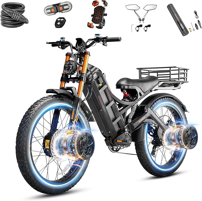 eAhora 2026 Romeo Pro 3 5600W 50Mph High-Torque Ebike, 60V 80Ah 250-Mile Long Range Electric Bike for Adults, Adjustable Air Suspension, 26'' Puncture-Proof Tire, UL 2849 Certified by TÜV