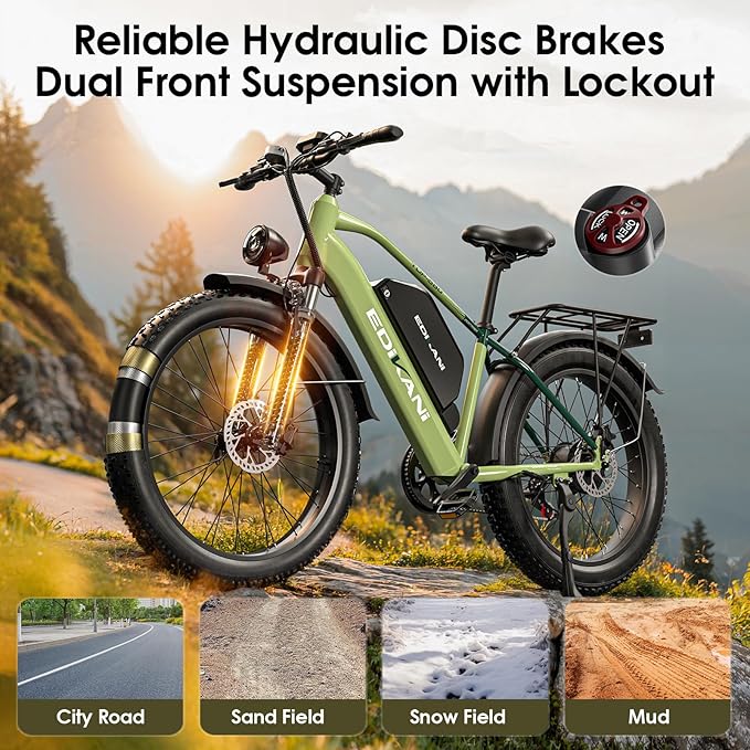 E Bikes for Adults Electric,51 MPH/48 MPH Fast Ebike Peak 5000W/3000W 32AH 52V 130 Miles Max, Dual Motor Electric Bike Fat Tire E Bike for Men, 26" Electric Bicycle for Snow Off-Road, Hydraulic Brakes