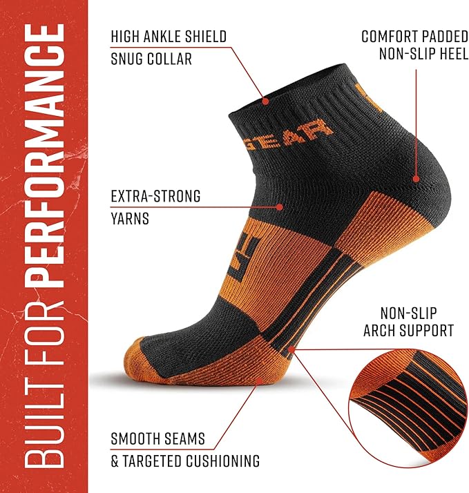 MudGear Quarter Crew Trail Socks, Blister-Resistant, Sweat-Resistant & Quick-Drying, Cushioned Footbed, Made in USA, 2-Pack