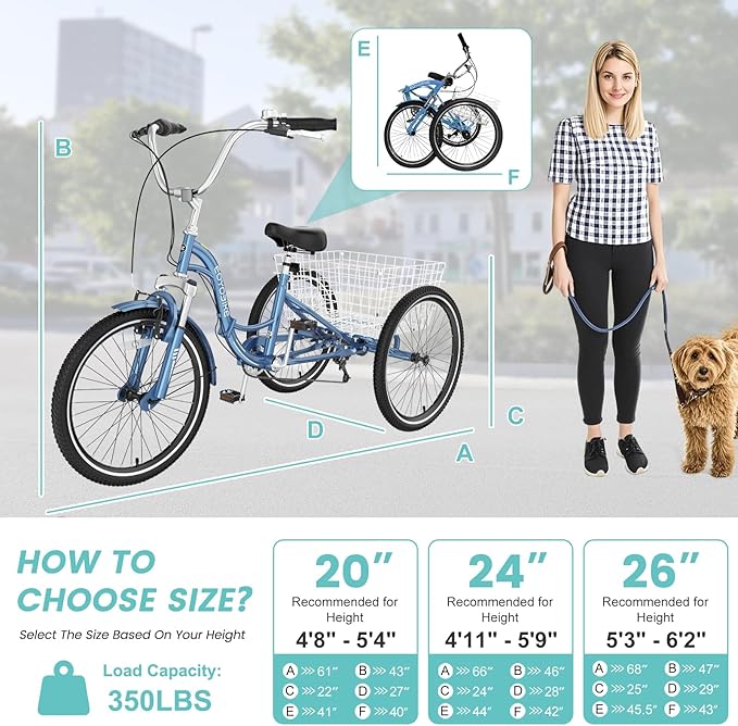 LILYPELLE Adult Folding Tricycles, 7 Speed Folding Adult Trikes, 20/24/26 inch 3 Wheels Bikes with Low Step-Through, Large Basket, Foldable Tricycle for Adults, Women, Men, Seniors