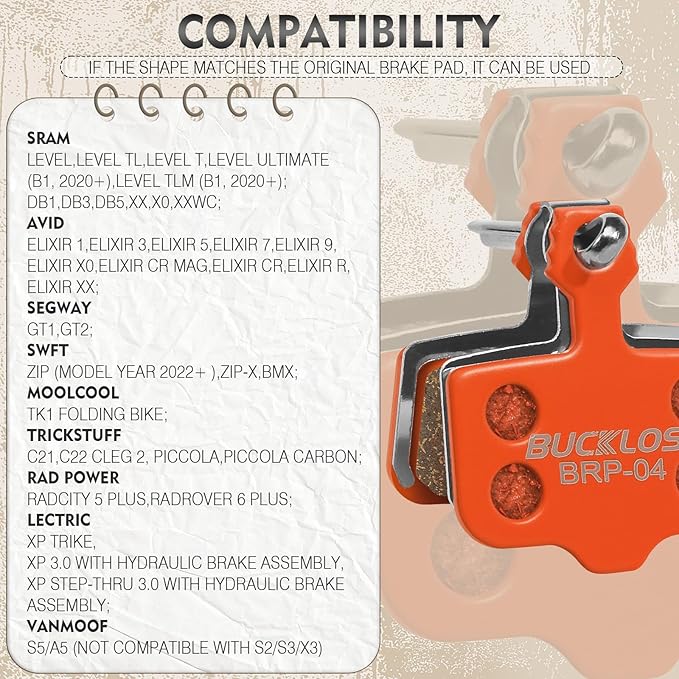BUCKLOS Bike Disc Brake Pads-Bicycle Disk Brake Pads for Sram Avid Elixir E1 E3 E5 E7 E9 ER ER CR Mag Level TL T Sram XX X0 X7 X9 XXWC DB1 DB3 DB5 for Mountain Bike/Ebike/Road Bike/Scooter