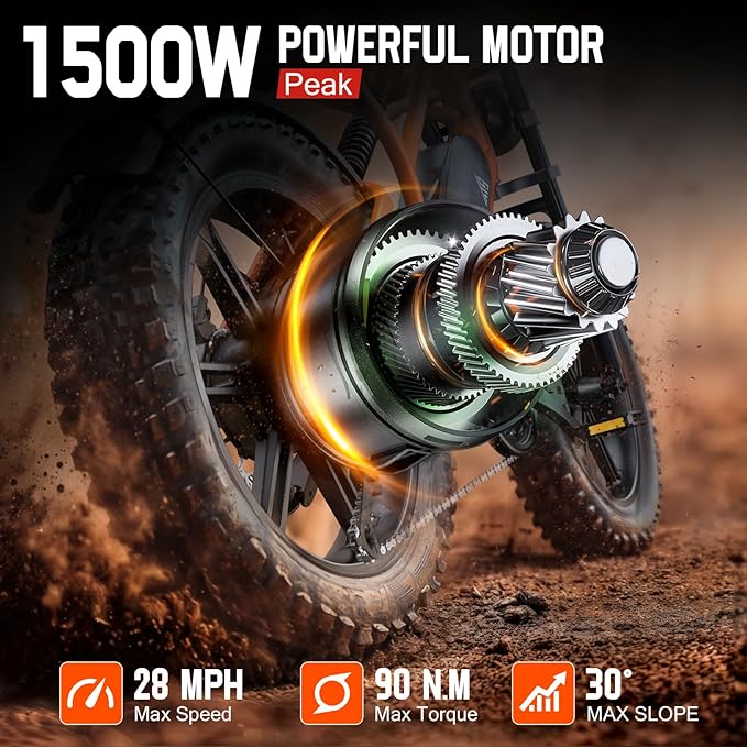 TST Electric Bike for Adults 1500W Peak 20" Fat Tire All-Terrain E-Bike 60/110 Miles 28 MPH Electric Dirt Bike - 48V 15/25 AH Battery Tested to UL 2849 Powered Electric Bicycle