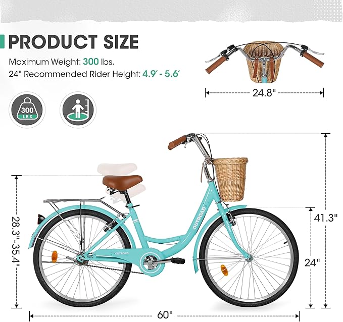 Outroad Comfort Bike for Women, 24/26 Inch Commuter Bicycle for Adult Men and Women, High-Carbon Steel Comfortable City Bikes with Rear Rack or Basket