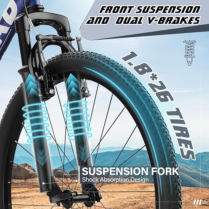 Outroad 26 Inch Comfort Mountain Bike,7-Speed/High-Carbon Steel Adult Bike with V Brakes, Adjustable Ergonomic Seat Bicycle for Men and Women