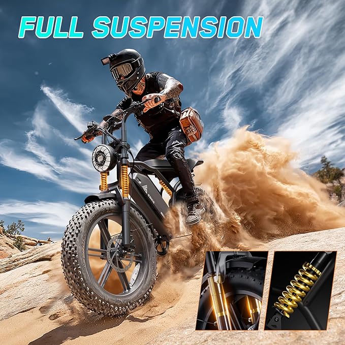 TST Electric Bike for Adults, 1500W Peak Motor 28 MPH 60/100 Miles Fat Tire Ebike with 48V 15Ah/25Ah Removable Battery 20" Electric Dirt Bike Full Suspension and 7-Speed