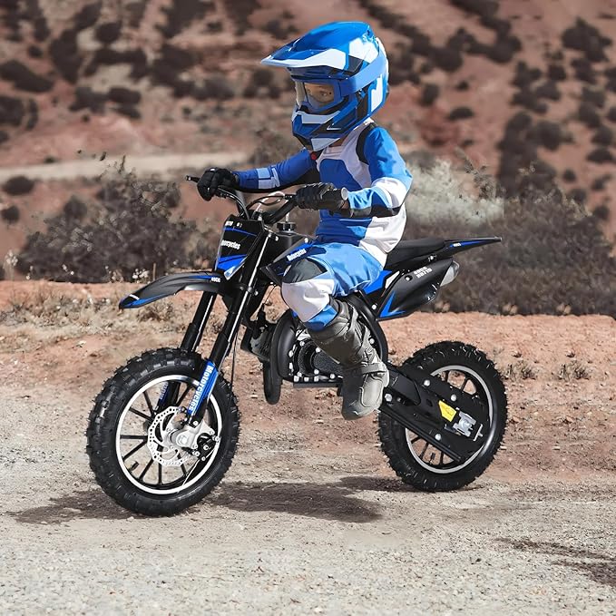 cdar Kids Dirt Bike, 49cc Gas Dirt Bike for Teens - 25MPH 2-Stroke Pit Bike with Hydraulic Disc Brakes & 10" Off-Road Tires Ages 13+ Max180lb Load Christmas for Boys Girl Blue