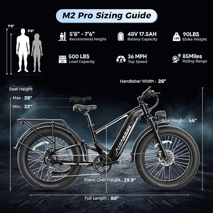 Aipas M1 Pro & M2 Pro Electric Bike Combo, 1800W Peak Motor Fat Tire EBikes for Adults, 36MPH Electric mountain Bike with 48V 17.5Ah Battery, 26" x 4.0" All-Terrain Tires, 7 Speed, 85 Miles Long Range