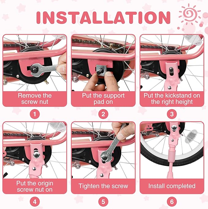 Kids Bike Kickstand for 14/16/20 inch Bicycle Adjustable Center Mount Stand Steel