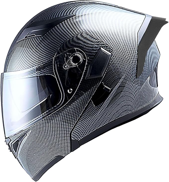 1Storm Motorcycle Modular Full Face Helmet Flip up Dual Visor Sun Shield: HB89 Carbon Fiber Black