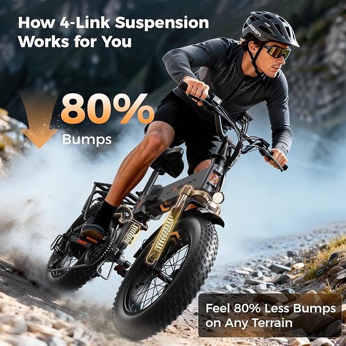 Jasion X Hunter/PRO Electric Bike for Adults,1800W/1400W Peak 20''Fat Tire Foldable Ebike,Folding E Bike Up to 80/70 Miles Range,720/624WH Removable Battery,30 MPH E Bike,Certified by UL2849