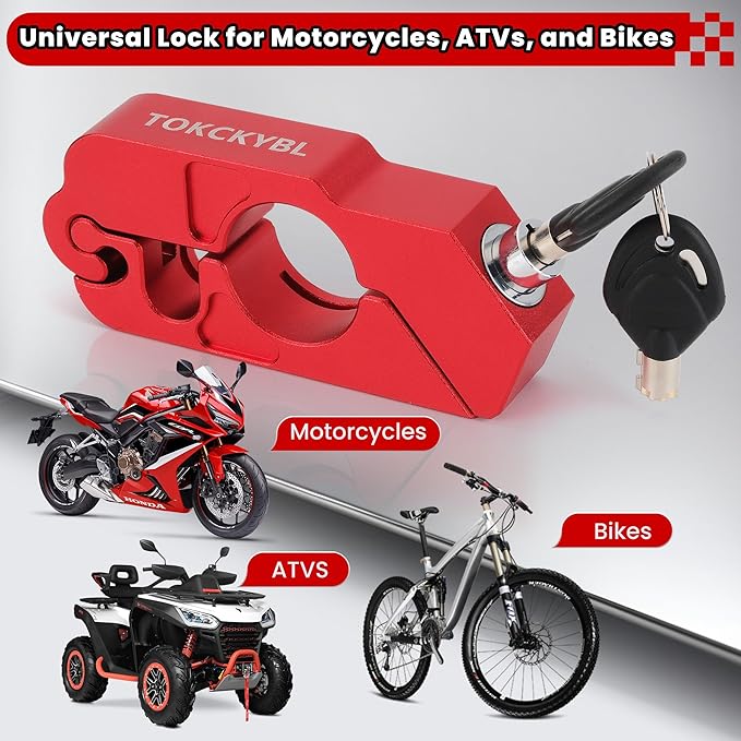 Motorcycle Lock, Heavy Duty Anti Theft Helmet, Brake and Handlebar Lock, Universal for Motorcycles, ATVs, Dirt Bikes, Mopeds，Scooters, Red