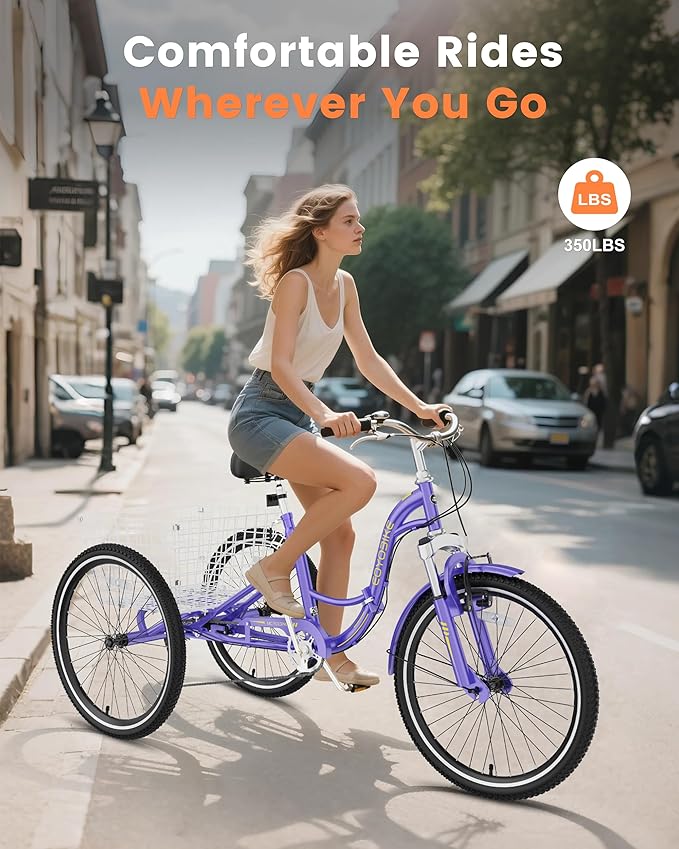 Slsy Adult Folding Tricycles, 7 Speed Folding Adult Trikes, 20 24 26 Inch 3 Wheel Bikes with Low Step-Through, Foldable Tricycle for Adults, Women, Men, Seniors