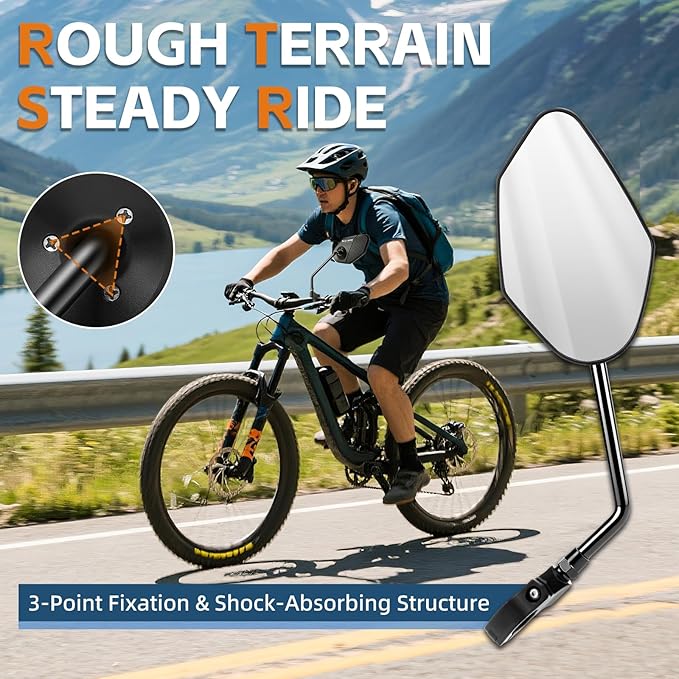 Bike Mirror Handlebar Mount Carbon Steel Bicycle Rear View Mirror, Fits 21-26mm Handlebar for Bicycle, EBike, Scooter Universal Adjustable Safety Mirrors for Commuting & Mountain Biking