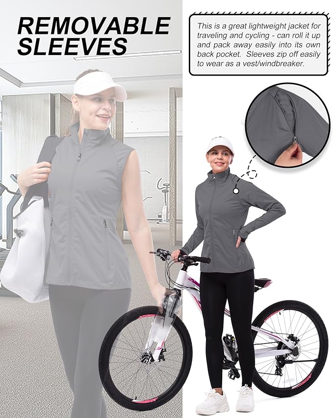 33,000ft Women's Zip Up Lightweight Athletic Workout Yoga Cycling Track Running Jacket Waterproof Windproof Reflective