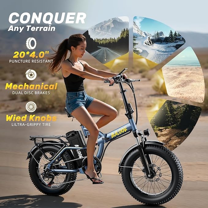 Folding Electric Bike for Adults and Seniors, 1000W Motor 48V 20AH Battery 30MPH 80 Miles, 20" Fat Tire All Terrain Ebike, 7-Speed Commuter E Bike, Step-Thru Electric Bicycle for Women and Teens
