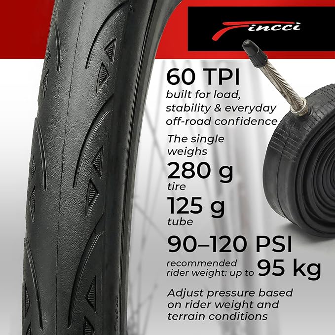 Fincci Set 700x23c Tires Road Bike with 2X Bicycle Inner Tubes 700c - Racing 23-622 1mm Puncture Proof Bike Tires & 60mm Presta Tube - 700c Bike Tire for Folding, Touring, Gravel, E Bikes, Bicycle
