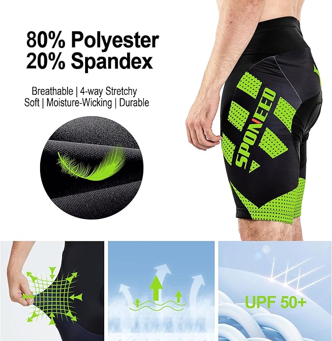 sponeed Men's Cycling Shorts Padded Bicycle Riding Pants Bike Biking Clothes Cycle Wear Tights