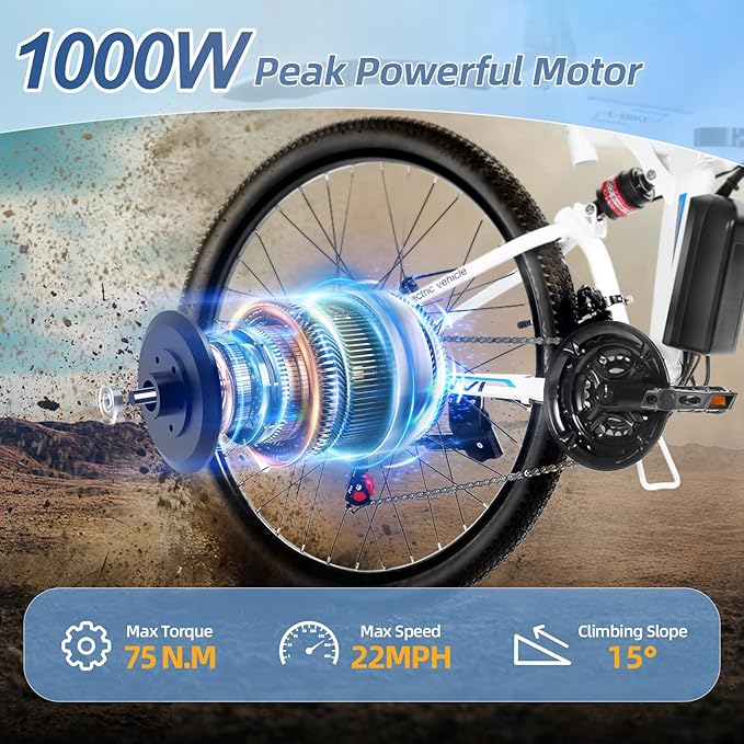 Vivi M026TGB Electric Bike 26" Electric Bike for Adults, Peak 750W Folding Electric Mountain Bike, 48V Removable Battery Ebike, 21 Speed Ebike, Top 22 Mph, Up to 50 Miles, SGS Certified to UL2849