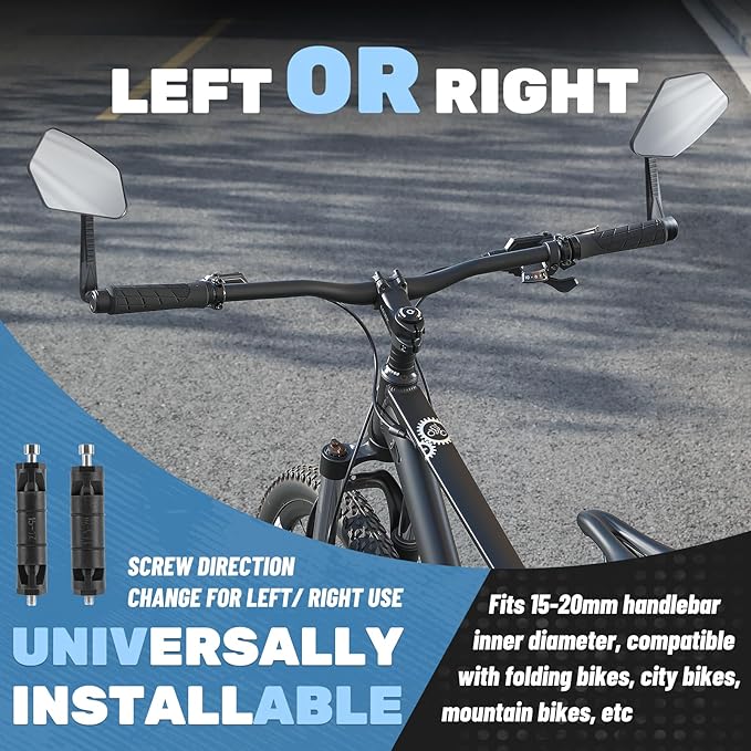 Bar End Bike Mirror 360° Adjustable Foldable Bicycle Rear View Mirror fits 15-20mm Inner Diameter, For Road Mountain E-Bike Scooter Adult（Universal for Left And Right）