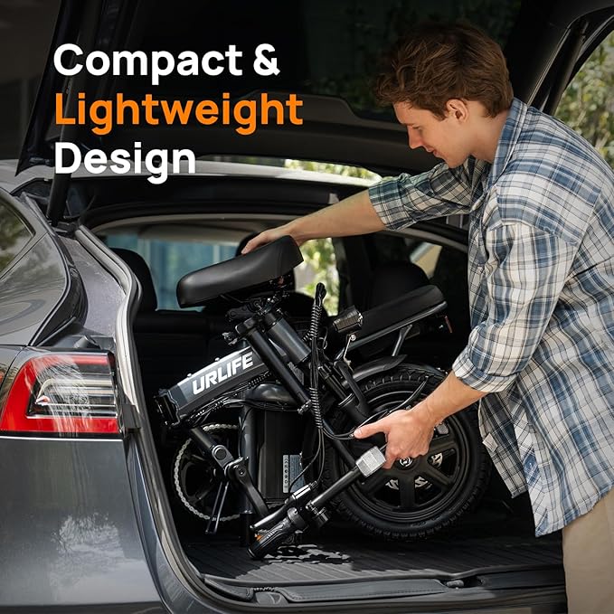 URLIFE Electric Bike for Adults, 14" Folding Electric Bike, 500W Peak Motor, 48V 375Wh, 20MPH, 40 Miles Long Range, Mini E Bikes for Adults and Teens, UL 2849
