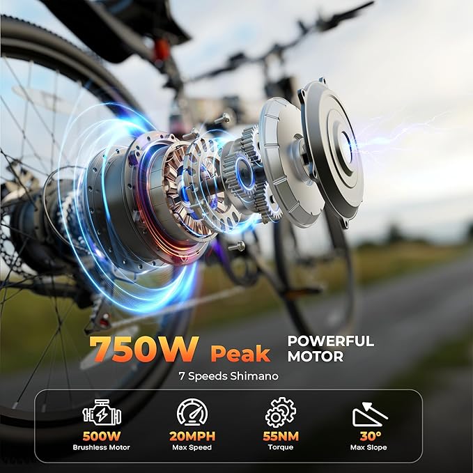 Electric Bike for Adults - Peak 750W 26''Folding Ebikes, Commuter Ebicycles with 48V Removable Battery, Up to 20+ MPH 50+ Miles, Dual disc Brakes & Dual Hydraulic Suspension
