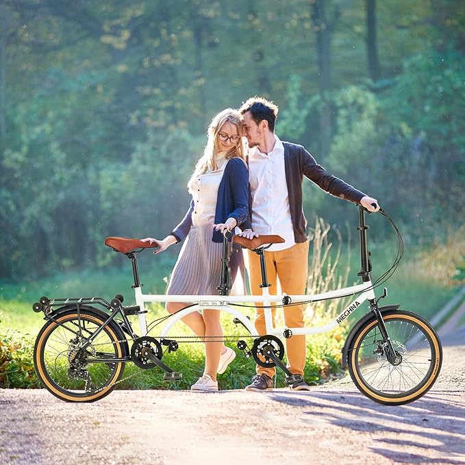 Folding Tandem Bike for Adults,20" Folding Bike Dual Drive Tandem Bicycle,Foldable with Rolling Stand for Easy Transport