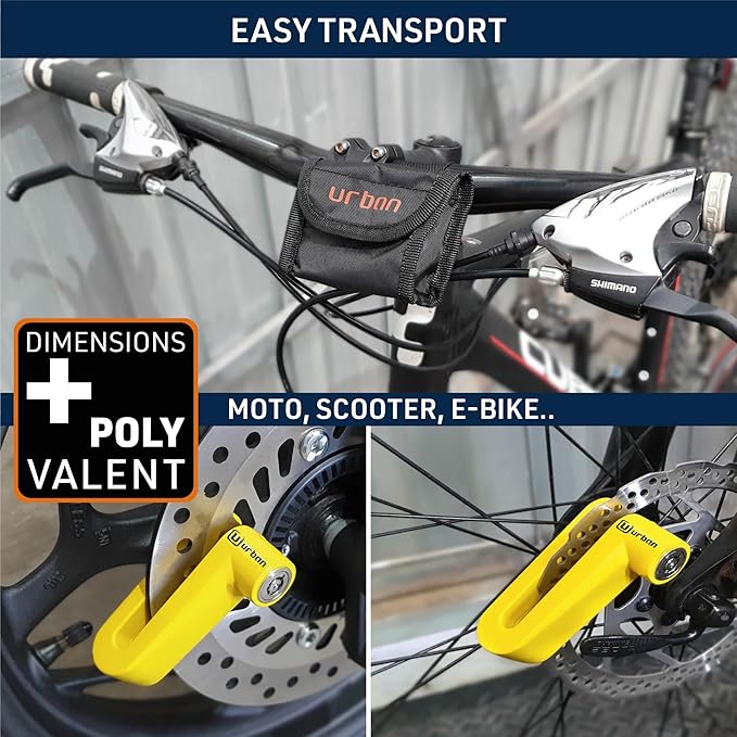 URBAN 922A Motorcycle Disc Lock, ø10mm Safer, More Visible, More Deterrent, Compact and Effective Security for Easy Transport, Anti Theft Wheel Brake Lock for Motorbike Scooter Electric Bike Bicycle