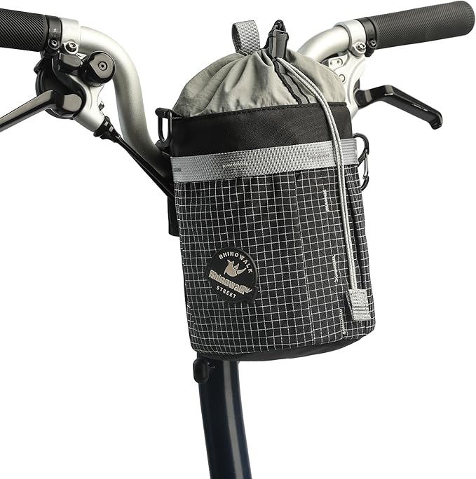 Rhinowalk Bike Handlebar Bag 2.5L Bicycle Bottle Holder Bag, TPU-Coated Handlebar Pouch with Shoulder Strap, Fits City Bikes & Folding Bikes like Brompton (Black)