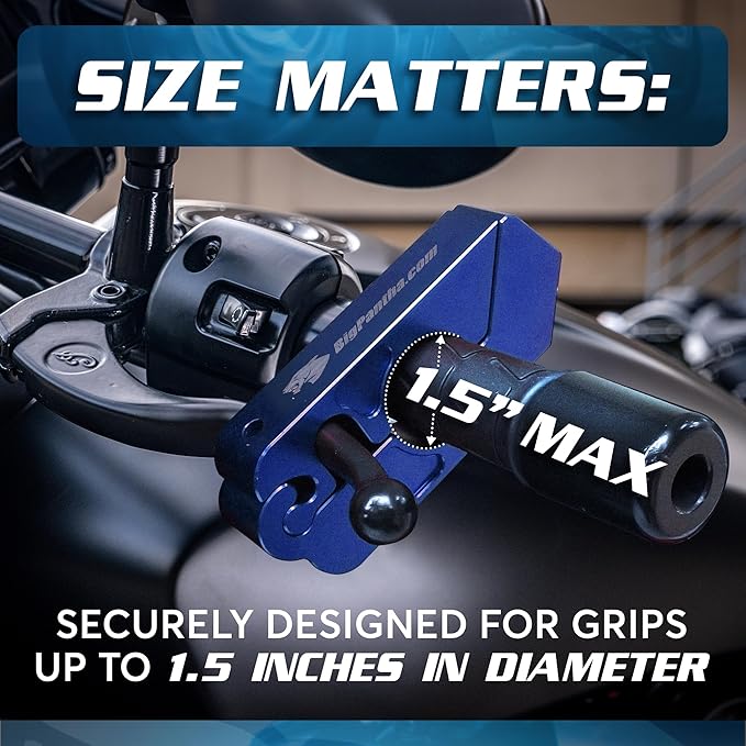 Heavy Duty Motorcycle Grip Lock - Brake/Handlebar/Throttle Lock Secures Bike, Scooter, Moped, ATV in 5 Secs! - Anti Theft with Free Holster (Blue)