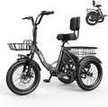 Qlife Triker Electric Bike, Peak 750W/1200W Brushless Motor Folding Trike Ebike, 499Wh Removable Battery, Step-Thru 3 Wheel Electric Bicycle, Up to 55 Miles, 20 Tire Tricycle for Adults
