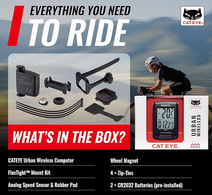 CATEYE Urban Wireless Bike Computer – Analog Speedometer & Odometer with Calorie Tracking, FlexTight™ Mount, Auto Start/Stop, Programmable Odometer & Easy Setup for All Bikes