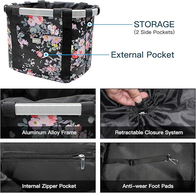 RAYMACE Bicycle Basket Dog Bike Handlebar Basket Front,Folding Detachable Quick Release Easy Install,Cycling Picnic Bag