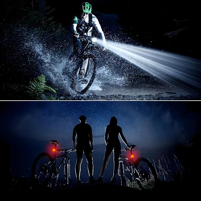 Ultra Bright USB Rechargeable Bike Light Set, 4 Light Modes Bicycle Front Headlight and Back Taillight, Night Riding Waterproof Bike Front & Rear Light for Men Women Kids Road Mountain Cycling