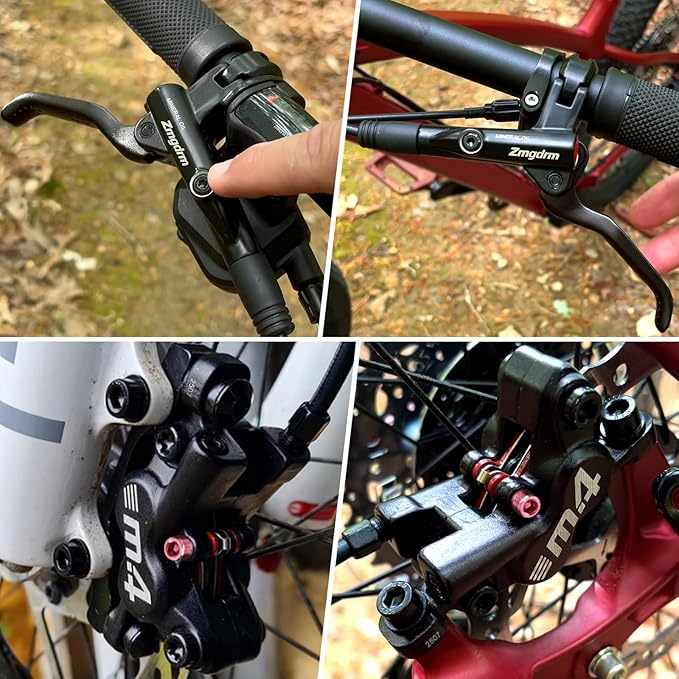 ZTZ 4-Piston Mountain Bike Hydraulic Brake Set, Front 850mm and Rear 1600mm Hydraulic Disc Brake Kit with PM/is Adapter, Fits for eBike, MTB and BMX (Right Front+Left Rear)