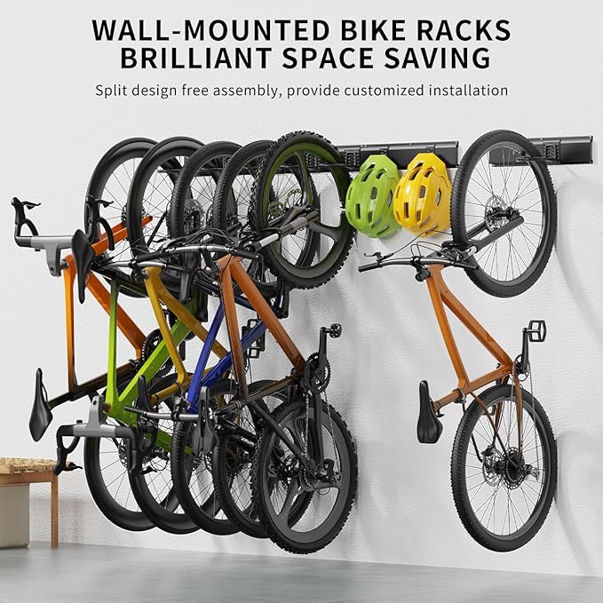 Housolution Bike Storage Rack 64Inch for 6 Bikes + 5 Helmets, Up to 500lbs, Heavy Duty Bike Hangers for Garage, Bike Hooks for Garage, Solid Steel Bicycle Storage, Bike Wall Mount, New Black