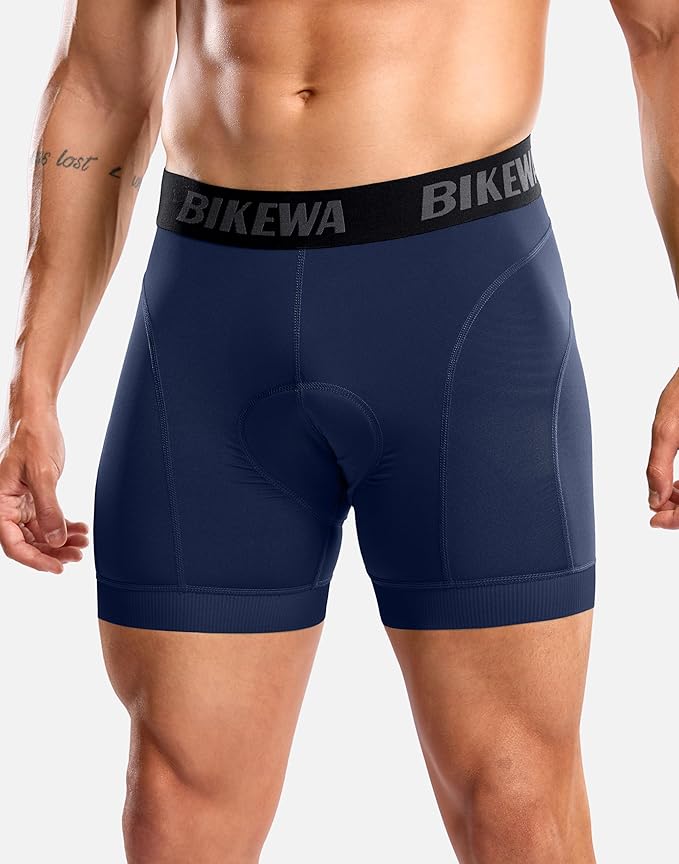 Bikewa Men's Cycling Underwear with Anti-Slip Leg Grips 4D Padded Bike Shorts MTB Liner for Bicycle Biking Riding