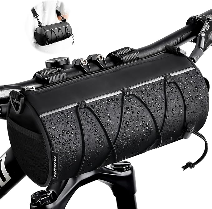 GXCROR Bike Handlebar Bag Waterproof 2.4L - Bicycle Front Bag Frame Storage Roll Bag Mountain Road, Bag Professional Cycling Accessories, Convertible to Crossbody Sling & Hand Carry Bag Handlebar Bag