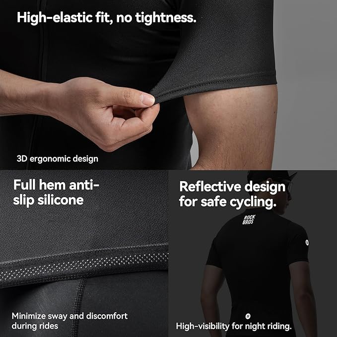 ROCKBROS Men's Cycling Jersey Short Sleeve Bike Jersey Breathable, Moisture Wicking, Quick Dry Bike Shirt
