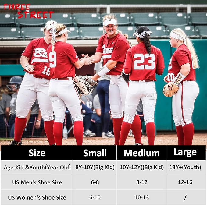 Three street Baseball Socks, Unisex Knee High Solid Sport Tube Compression Softball Football Soccer Team Socks 2-10 Pairs