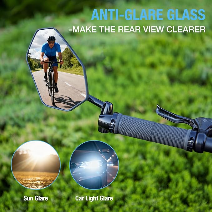 Bike Mirror Anti-shake - 360°Adjustable Handlebar End Bike Mirrors - Bicycle Rear View Mirror Compatible with Mountain Bikes, E-bikes, Scooter