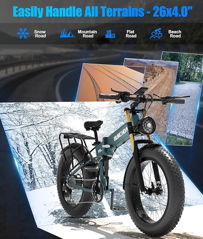 2026 Upgraded Dual Motors AWD Electric Bike for Adults 5000w/3000W/1500W Motor Dirt Ebike 40MPH/30MPH 52V/48V 30Ah/20Ah Battery Up to 90 Miles Long Range 26" Fat Tire Bicycle for Commute Mountains