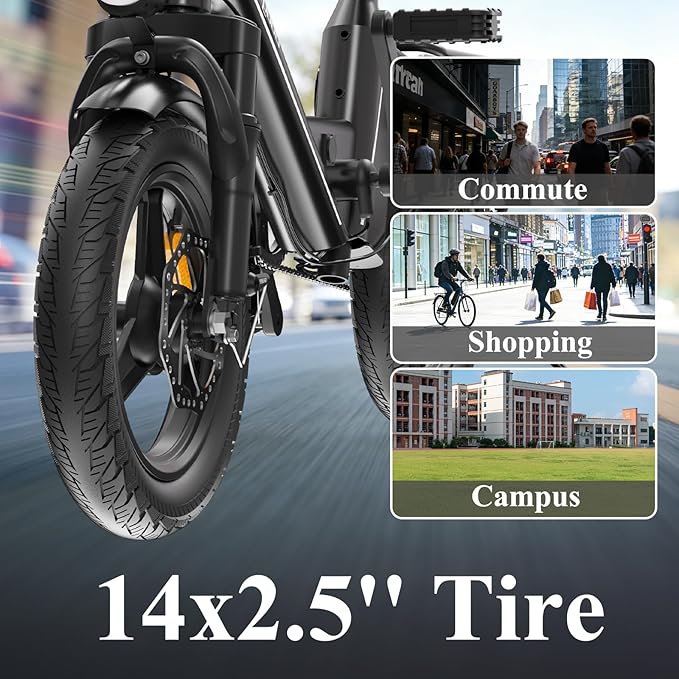 Bodywel Electric Bike for Adults, 14" Mini Foldable Ebike, 750W Peak Motor, 36V 10Ah Battery, 20 MPH, 18-25 Miles Range, City Commuter