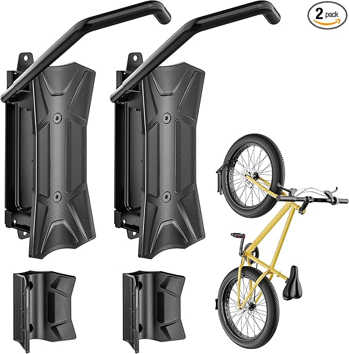 monTEK Bike Wall Mount for 4.5" Tire Width, Swivel Bike Wall Hanger Holds Up to 77lbs, Space-Saving Bike Rack Garage, Heavy Duty Bike Storage for Bedroom Home Office, 2 Pack
