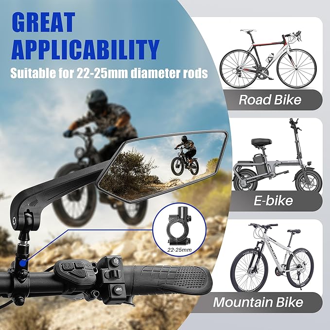 New Handlebar Bike Mirror, Adjustable Rotatable Bicycle Rear View Mirror,Safe Foldable Clear Glass Mirror For Mountain Road Bike Bicycle Electric Motorcycle
