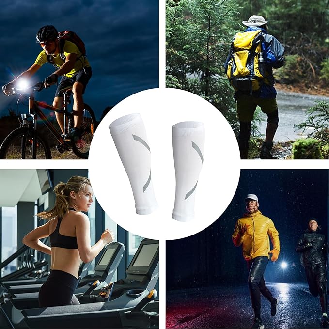 Calf Compression Sleeve for Men & Women, Reflective Footless Socks for Shin Splint Relief & Night Running, Cycling