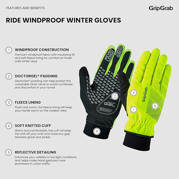 GripGrab Ride Windproof Winter Cycling Gloves Thermal Full Finger Padded Fleece Lined Cold Weather Warm Bicycle Glove