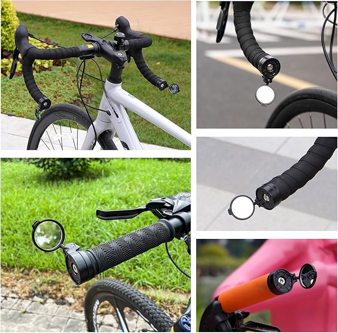 Bike Mirror, 2 PCS Mini Road Bike Mirrors, 360° Rotatable Folding Bicycle Rear View Mirrors for MTB, Universal Bicycle Mirror for Handlebars (Left&Right 0.58-0.79")